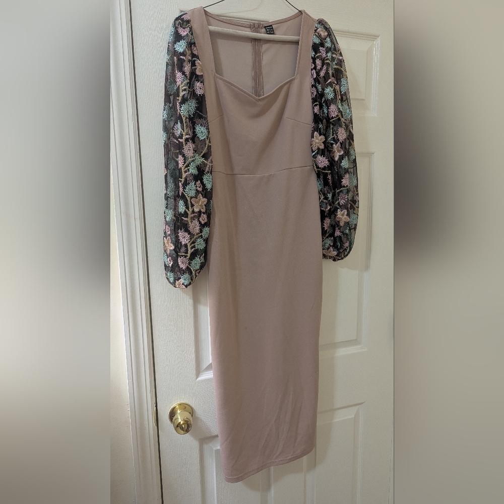 SHEIN Floral Sleeve Long Dress in Cream
